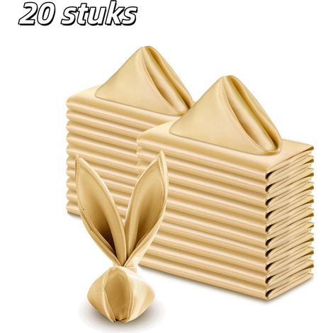 Lot de 20 serviettes de table carrées en satin, douces et lavables, idéales pour banquets, fêtes et cérémonies, 43 x 43 cm, doré (1/5)