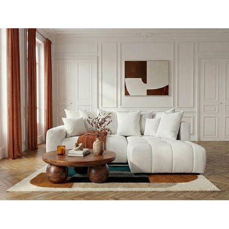 BOBOCHIC - Canapé d'angle L convertible coffre ROXELANE tissu chiné Angle droit Blanc (1/5)