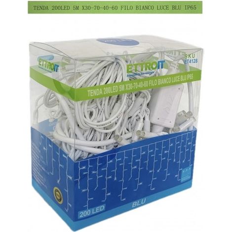tenda 200 led 5m x 30-70-40-60 cm filo bianco luce blu ip65 /ET4128 (1/2)