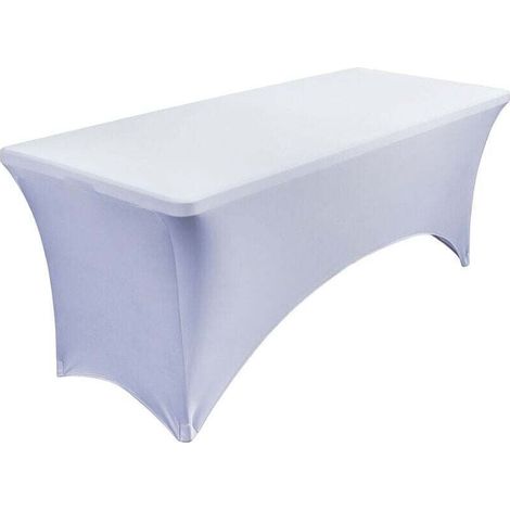 Couvercle blanc de table pliante 6ft (183 76 76cm) housse de table élastique mariage, XU,extérieur célébration de mariage rectangulaire nappe élastique couverture de table de cocktail - (1/4)