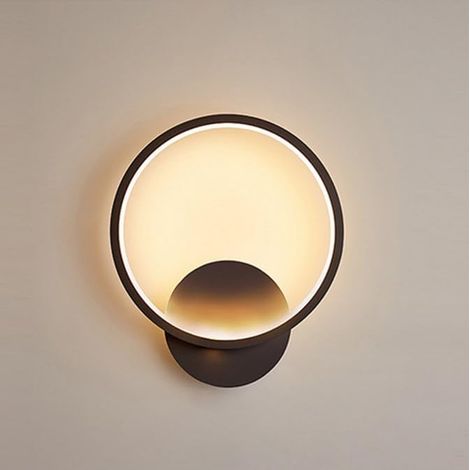 Applique Mural Interieur LED Créatif 14W, Moderne Lampe Murale Ronde Blanc Chaud 3000K Décoratif Éclairage Aluminium Luminaire pour Chambre Salle de Bain Couloir Salon, Noir [Classe énergétique A+]