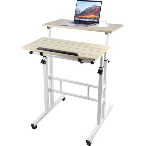 Scrivania per computer con 4 ruote, tavolo da gioco, tavolo da ufficio 60x60x67-115cm, acero (1/5)