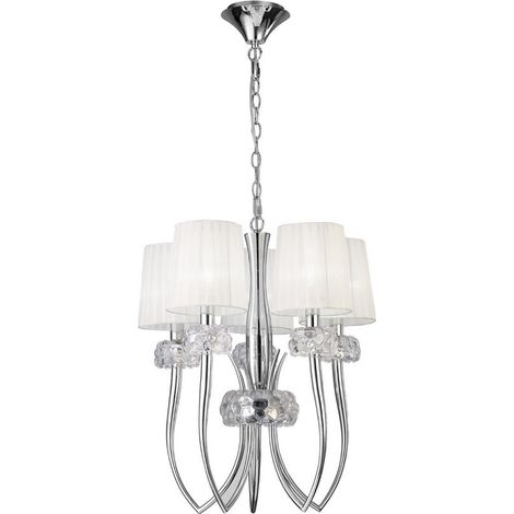 Inspired Mantra - Loewe - Luminaire suspendu mince à 5 ampoules E14, chrome poli avec abat-jours blancs (1/3)