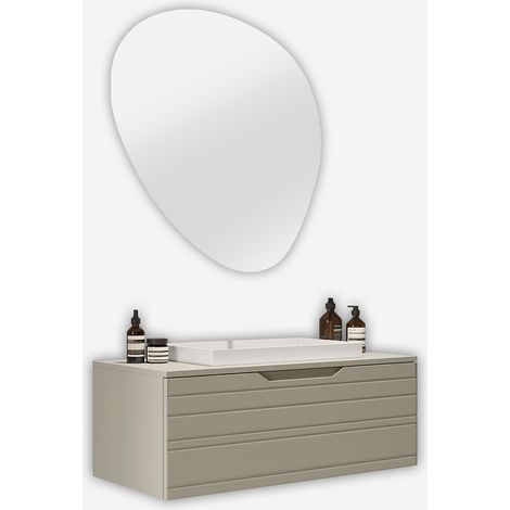 Mobile bagno sospeso con specchio led e lavabo Solmira - Tortora
