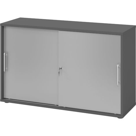 bümö Schiebetürenschrank office - 2 Ordnerhöhen   Graphit/Silber