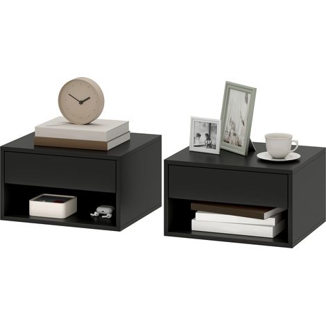 Set aus 2 wandmontierten Nachttischen mit Schublade und Ablage, 37 x 32 x 21 cm, schwarz