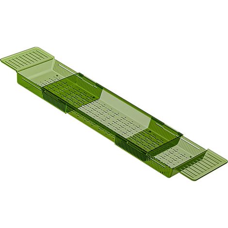 Supporto per vasca da bagno, ripiano estensibile con robusto rivestimento antiscivolo, capacità di carico per frutta, asciugamani, articoli da bagno e per la casa, e tablet (verde). (1/5)