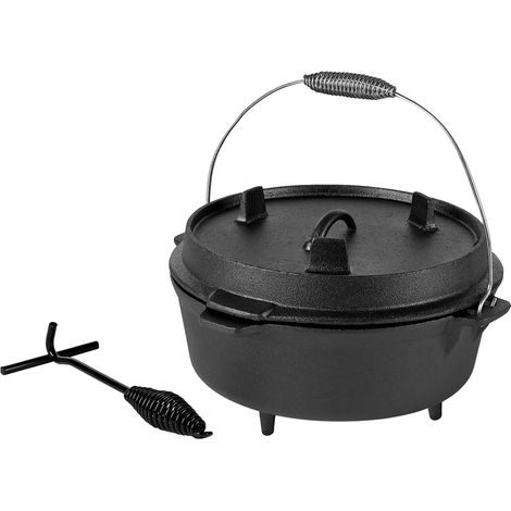 Melko Dutch Oven 5,7 Liter Feuerkessel Gusseisen Bräter Camping Grillpfanne BBQ (1/4)