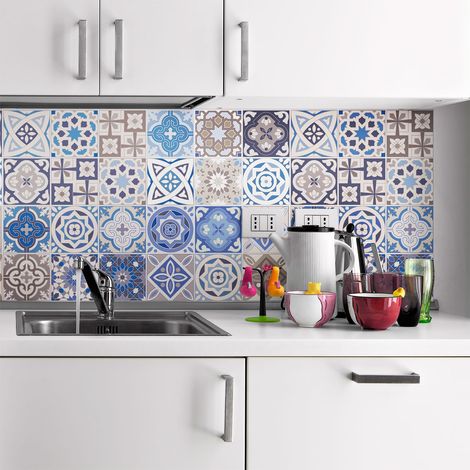 Sticker Mural Carrelage adhésif Cuisine Salle de Bain - 24 STICKERS CARREAUX DE CIMENT HONDURAS - 24stickers10x10cm (1/5)