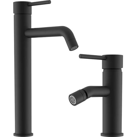 Set miscelatore lavabo alto e bidet senza scarico in ottone nero opaco Ava