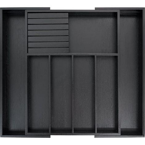Expandable Bamboo Kitchen Drawer Organizer, Utensil Holder and Cutlery Tray with Divider, Cutlery Storage (Black) (1/5)