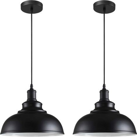 Lot de 2 Suspension Luminaire Industrielle Lustre Plafonnier Vintage E27 Rétro Métal Lampe de de Plafond pour Cuisine Salle à Manger Salon Restaurant, Diamètre 30cm (Noir Blanc) (1/5)