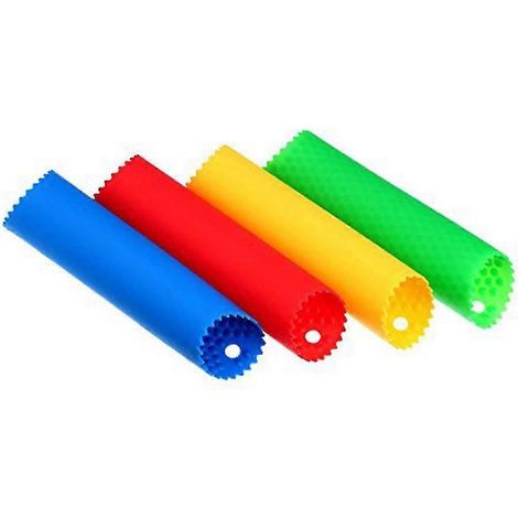Lot de 4 éplucheurs d'ail en silicone, tubes à éplucher l'ail, ustensiles de cuisine, rouge, jaune, vert et bleu - Good (1/5)