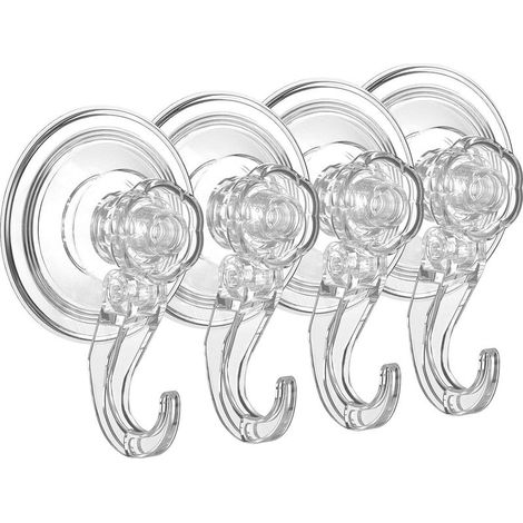Lot de 4 Crochets à Ventouse Adésive Puissante, Crochet Adésif Mural Puissant de Salle de Bain Cuisine Plaque Porte Serviette Couronne Peignoir Manteau Torchon, Ustensile Plastique Transparent (1/5)