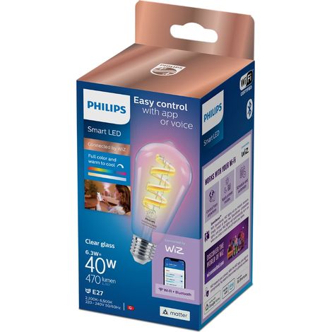 Philips Smart LED Slimme E27 Ampoule à filament Edison (40W) Claire Lumière blanche et colorée - WiFi (1/3)