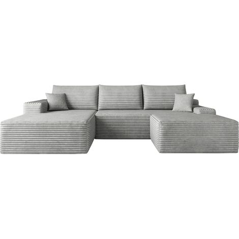 ELVMI Divano Modulare Angolare con Chaise Longue a L, Seduta Profonda Senza Attrezzi, Tessuto Grigio (1/5)