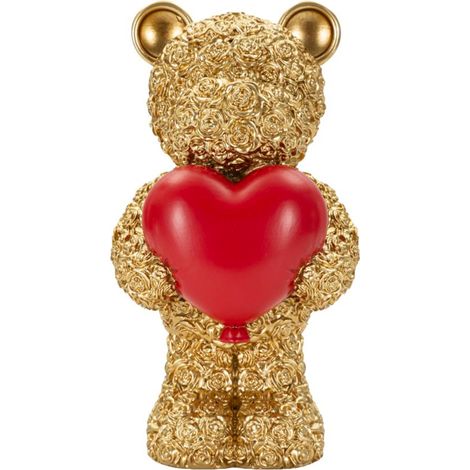 Sculpture ourson avec coeur en résine dorée, 8,5x7x16 cm (1/5)