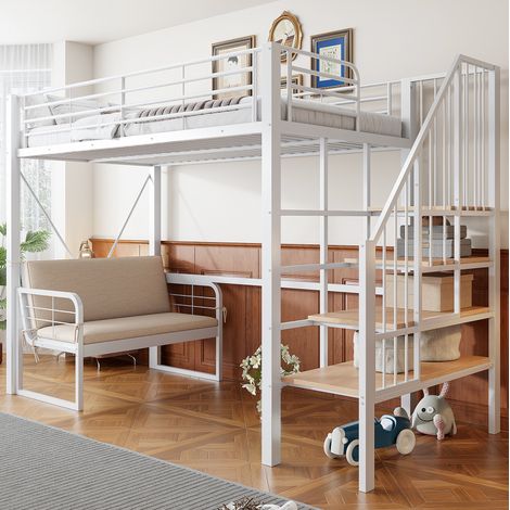 lit adulte couchage 90x200 métal canapé rangement blanc OKMYHOME (1/5)