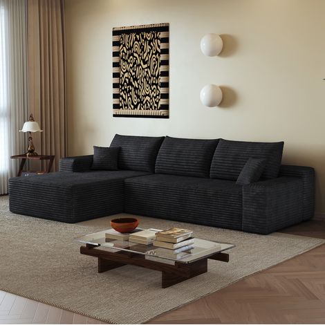 Sofá esquinero modular 270x175x83 cm de tela negra sin montaje -FLORAGRACE (1/5)