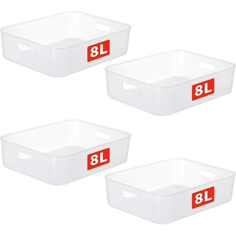 8L4 Panier de Rangement, Boîte de Rangement Ouverte en Plastique, Conteneurs pour Étagères, Organisateurs avec Poignées pour Bureau, Comptoirs, Armoires, PP, Givré, 8L-Lot de 4 (35279cm) (1/5)