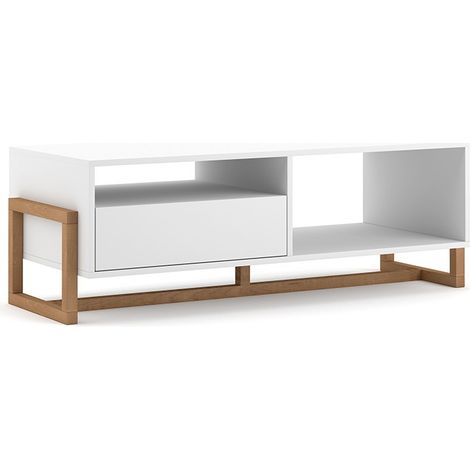 Table basse 1 tiroir 2 niches Oslo blanc (1/5)