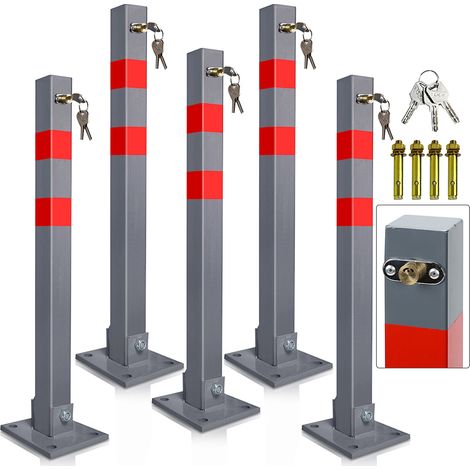 Poteau de Parking 5x Poteau de délimitation 65cm Barrière de parking Rabattable Bollard à bétonner Poteau de barrage (1/5)