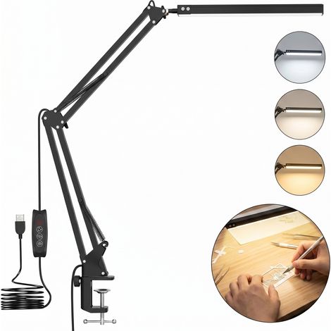 Lampe à pince pour bureau travail étude, bras articulé 360°, éclairage protection yeux, alimentation USB (1/5)