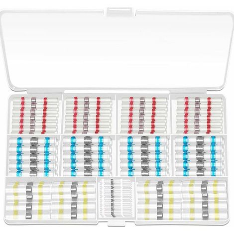 200 Pièces Cosse Thermoretractable Soudure, Connecteur Bout à Bout Thermorétractable 4 Tailles Connecteur à Souder étanche pour Moto Auto, Gaine Retractable pour Fil avec Cas Pratique (1/4)