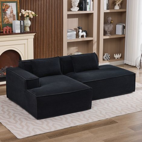 Canapé en tissu avec deux coussins et une pochette, noir, 235x129x70 cm (1/5)