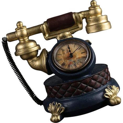Horloge de Bureau Rétro Téléphone Modèle Doré en Résine Artisanale Décoration Intérieure Bureau Salon Présent Unique (1/5)