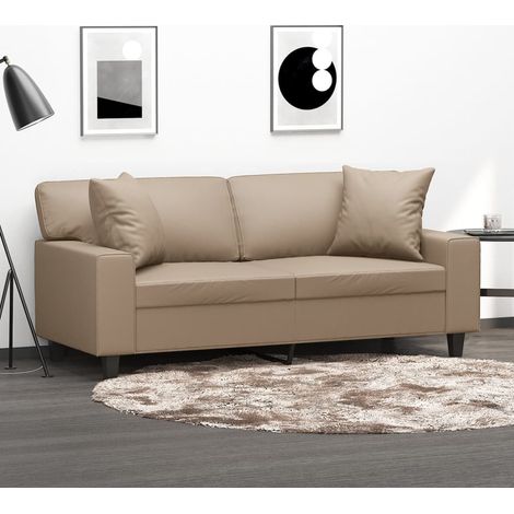 Canapé-Sofa 2 places avec oreillers cappuccino 140 cm similicuir 208079 (1/5)