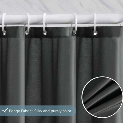 Rideau de douche 240 x 200 cm, avec 16 crochets, extra large, lesté, résistant à la moisissure, gris foncé, imperméable, grand rideau de bain, tissu polyester, antibactérien, lavable e (1/3)