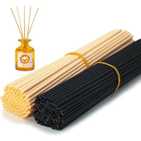 Lot de 200 bâtons pour diffuseurs à lamelles. Bâtons en bois pour parfums ambiants. Parfait pour diffuser un parfum délicat du salon à la chambre (20 x 3 mm, naturel, noir) (1/5)
