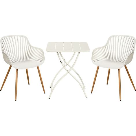 3 Piece Bistro Garden Set with 2 Sunray Armchairs and Square Folding Table - Plastic/Metal - L52 X W58 X H86 cm - White - Flat Packed