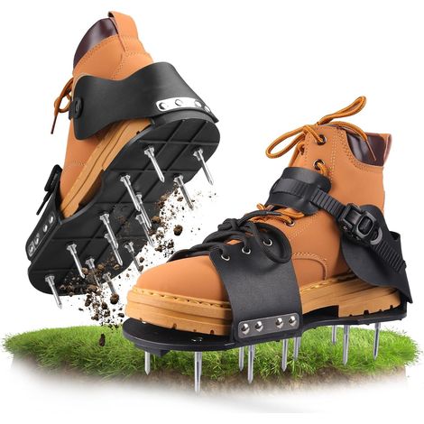 Aérateur Pelouse Chaussure, Aérateur de Gazon Chaussures Utiles, Chaussures pour Gazon- Réglable Grâce à des Sangles pour Terrasses Jardin Sol Pelouses Amélioration de la Qualité du Sol
