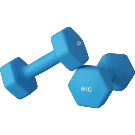 Set de 2 Haltères Hexagonaux 2x6kg en Métal et Plastique avec Poignées Antidérapantes, 22x10x10 cm, Bleu (1/5)