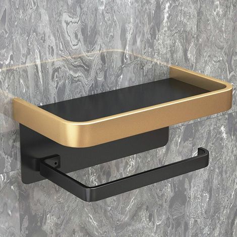 Galozzoit – Portarotolo da parete senza foratura – Alluminio nero e oro – Installazione semplice senza foratura – Design moderno e di tendenza (1/2)