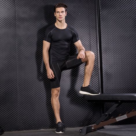 Pack de 3 hommes chemise à manches courtes séchage rapide course Fitness athlétique entraînement T-Shirt couche de base haut (1/5)