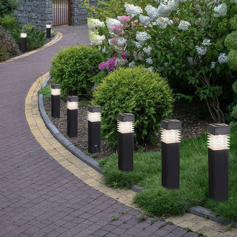 Steckleuchten Solarleuchten Stehlampen Außenleuchten Gartenlampen, IP44 Akku, grau satiniert, LED 0,06 Watt warmweiß, HxLxB 38,5x5,8x5,8 cm, 8er Set