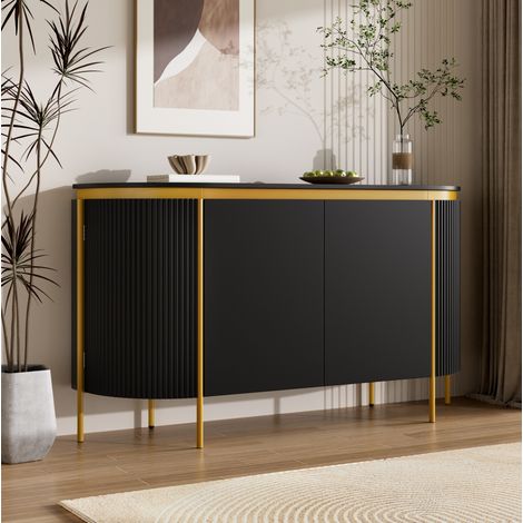 Buffet ovale 140x38x80 cm, 4 portes, passe-câbles, structure MDF, pieds en métal, pour salon et entrée - noir (1/5)