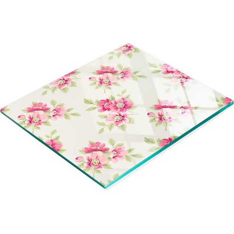 Tabla de servir de cristal para cocina con estampado floral gráfico, 60x52 cm. (1/5)