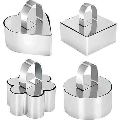 Ensemble de 4 emporte-pièces, moule à mousse en acier inoxydable, cercle à pâtisserie, cercle à dessert, convient pour les desserts, les biscuits, les pâtisseries, les mousses à gâteaux. (1/5)