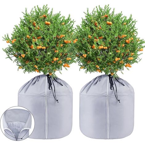 2PCS Housses Thermiques pour Plantes en Pot, 65 x 70CM Sac de protection pour pot de fleurs, Housse d'hiver pour pot de fleurs avec Fermeture Éclair et Cordon, pour Plantes Protection hivernale (1/5)