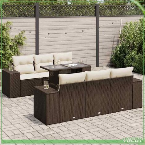 Salon de jardin 7 pcs - Modèle 7291712444067 - Résine tressée marron - Rangement sous assise - Table réglable (1/5)