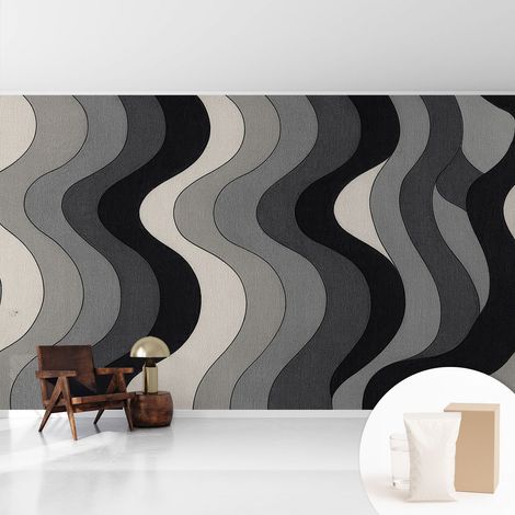 Tapete Vliestapete mit Kleber - modernes Design - Wohnungsdeko - geruchslos - langlebig Graue Wellen 416x254 cm (1/5)