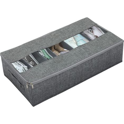 Schuhaufbewahrung für unter das Bett, 60 x 33 x 14 cm, große Aufbewahrungseinheit für unter das Bett aus Vliesstoff (Grau)
