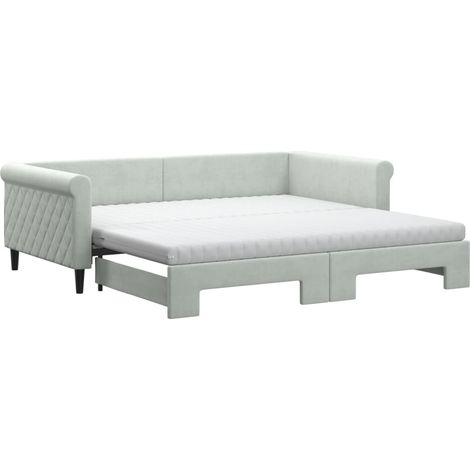 Maison Exclusive - Lit de jour et gigogne et matelas gris clair 100x200 cm velours