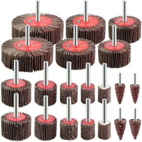 QORVA-Roue Abrasive 20 pièces Grain 80 Disque a lamelle pour Brosse Poncage Perceuse Accessoires Polissage Bois Metal
