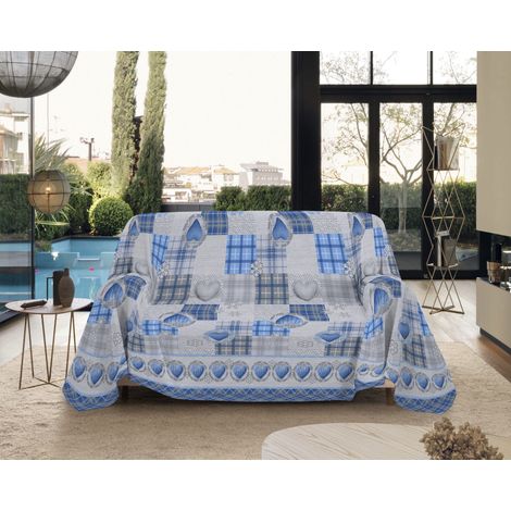 Telo Arredo Made in Italy in Cotone Grandfoulard Copritutto Copridivano Copriletto-Teli Sofà Arredatutto-Drappeggio-Arazzo-Copridivano Grand Foulard Letto Singolo - Love Blu