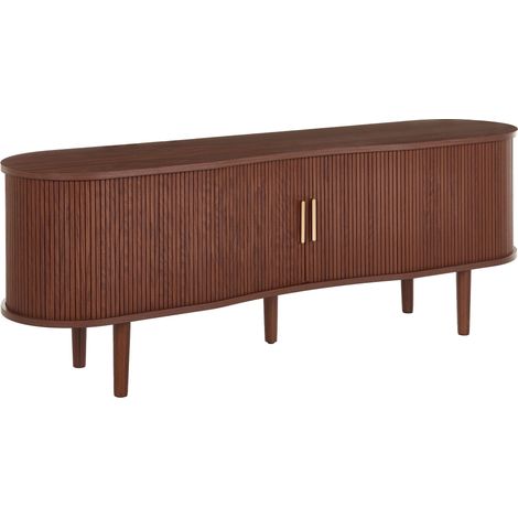TV Stand Fluted Design Engineered Wood Frame Pine Wood Legs Metal Handles Cable Management Dark Brown Laura (1/5)